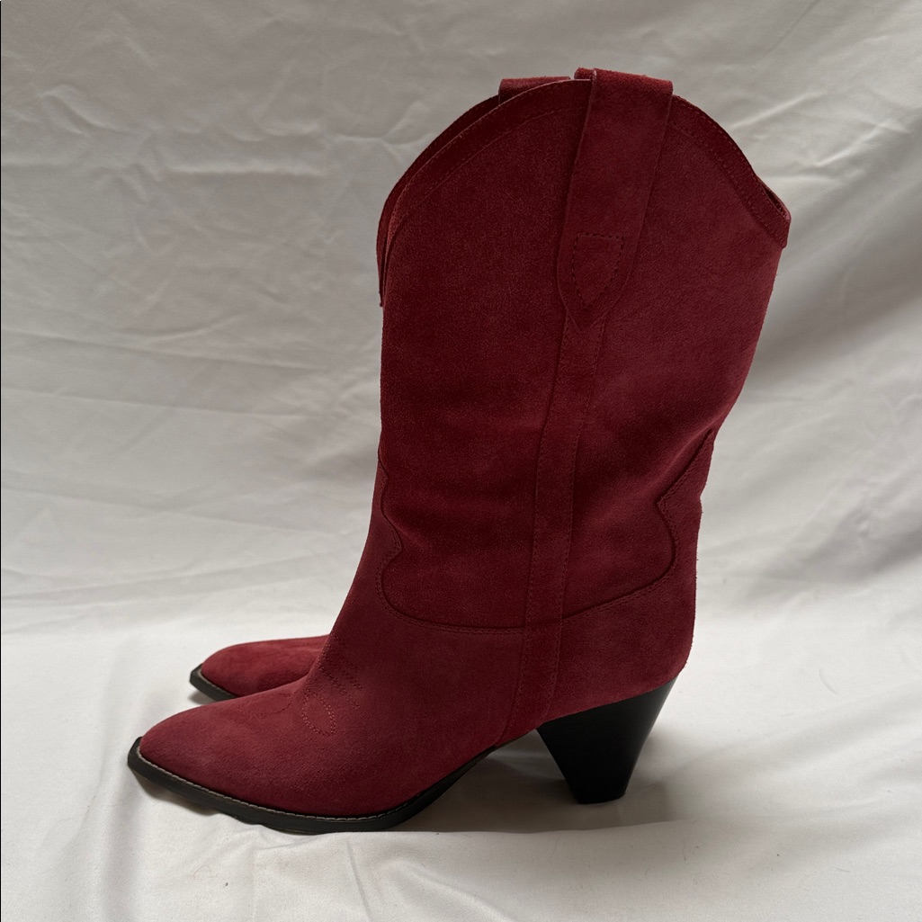 Isabel Marant Dark Pink Suede Heeled Western Boots